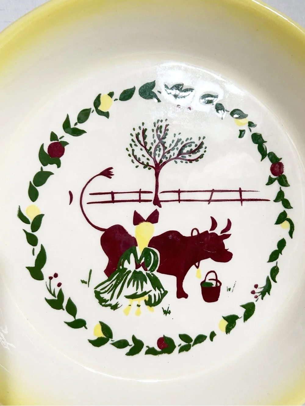 Vintage Brock Ware California Ceramic Skillet Wall Plaque Farm Milkmaid Cow